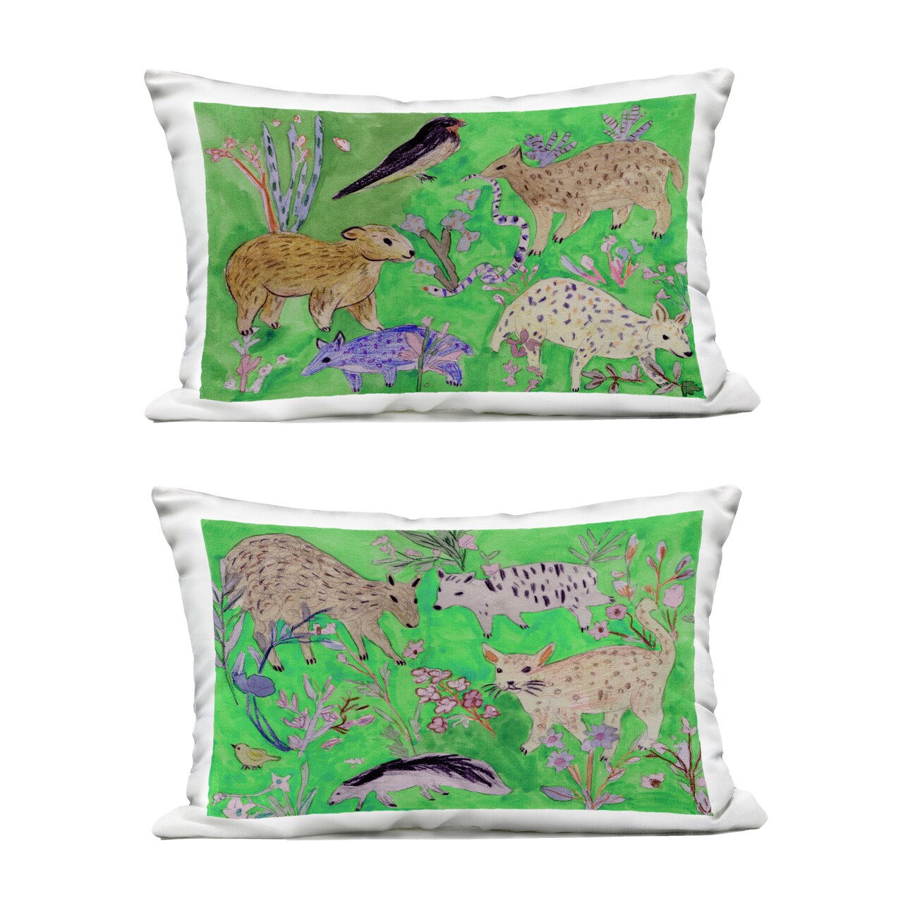 Stupell Industries Quirky Meadow Menagerie Animals 2 Piece Outdoor Printed Pillow Set design by Melissa Wang, 14 x 7 x 20